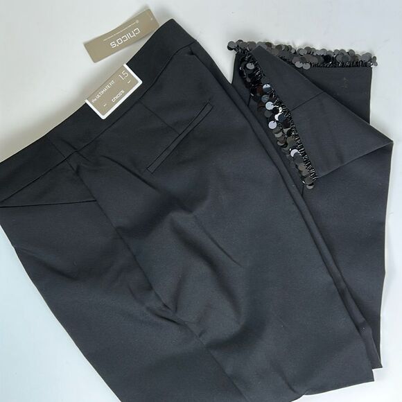 NEW CHICO'S the ultimate fit BEADED HEM SLIM ANKLE PANTS sz 1.5 black 10 medium - Picture 2 of 7